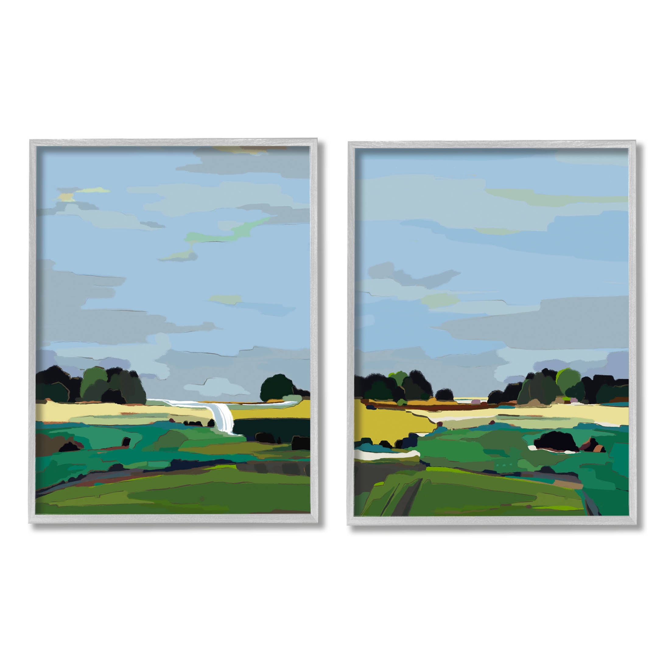 Stupell Industries Rural Abstract Grassland Landscape Painting Gray Framed Art Print Wall Art, Set of 2, Design by Nikita Jariwala
