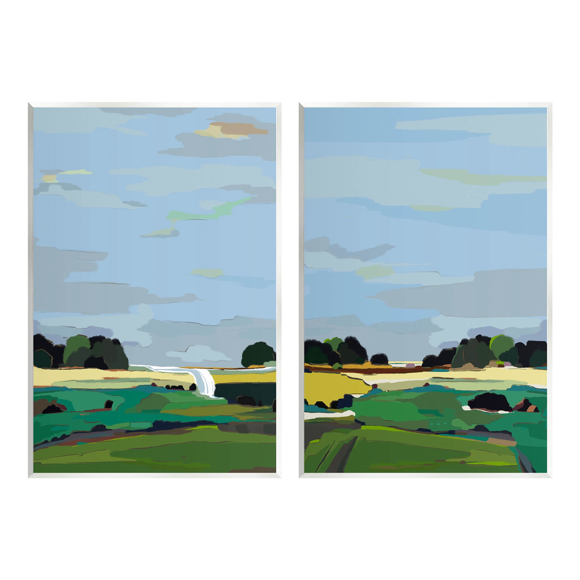Stupell Industries Rural Abstract Grassland Landscape Painting Unframed Art Print Wall Art, Set of 2, Design by Nikita Jariwala