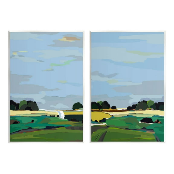 Stupell Industries Rural Abstract Grassland Landscape Painting Unframed Art Print Wall Art, Set of 2, Design by Nikita Jariwala