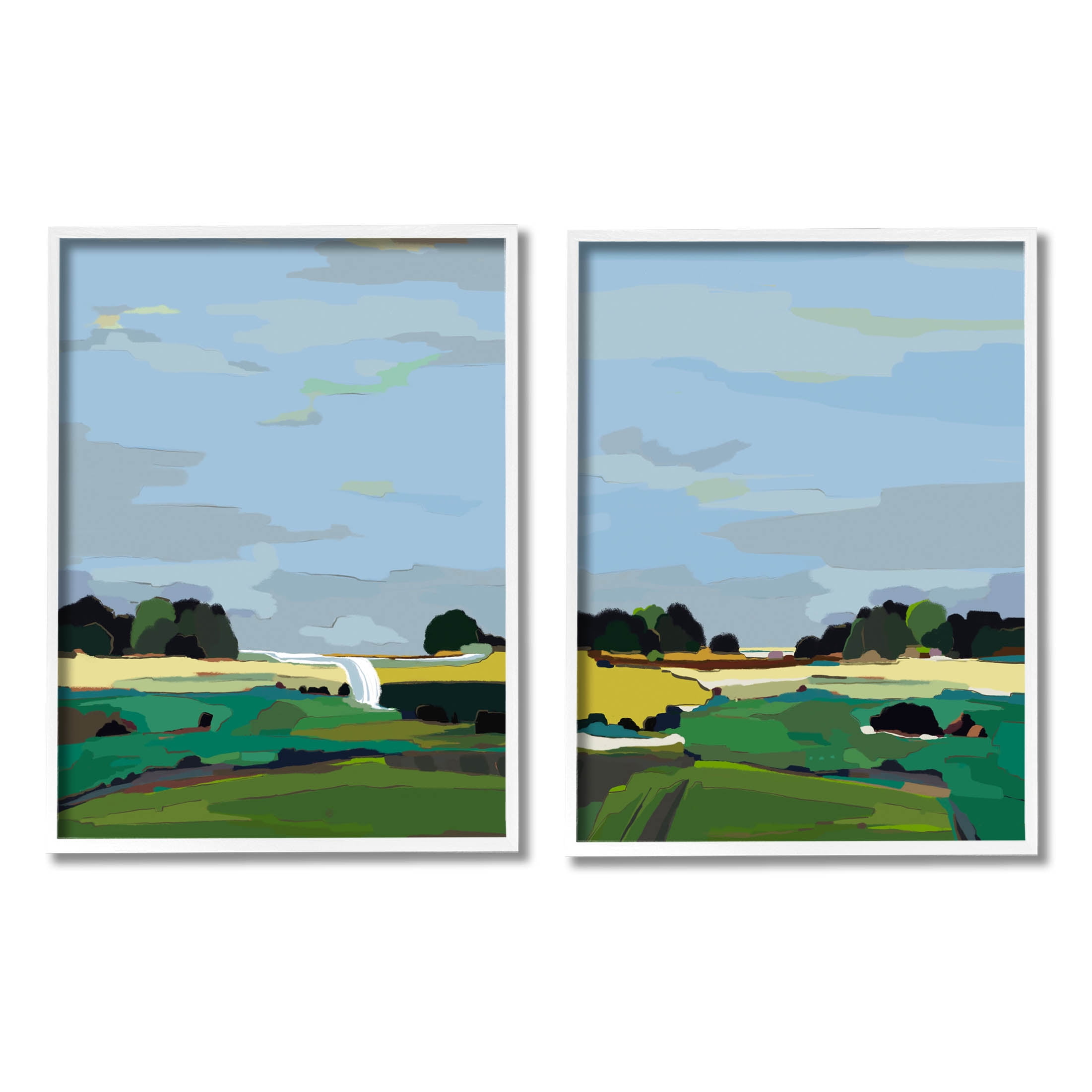 Stupell Industries Rural Abstract Grassland Landscape Painting White Framed Art Print Wall Art, Set of 2, Design by Nikita Jariwala