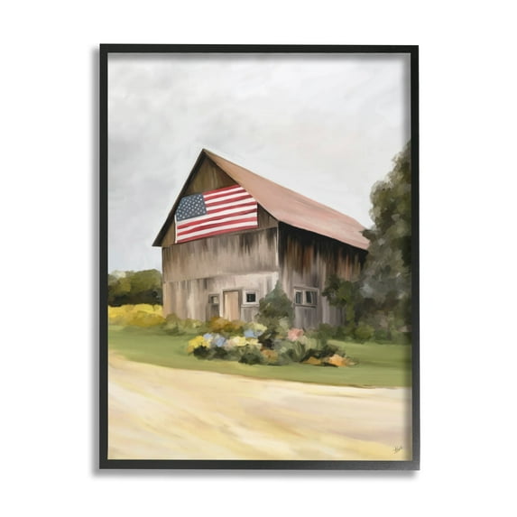 Stupell Industries Rural Americana Home Countryside Farm Flag Painting Painting Black Framed Art Print Wall Art, Design by Amy Hall