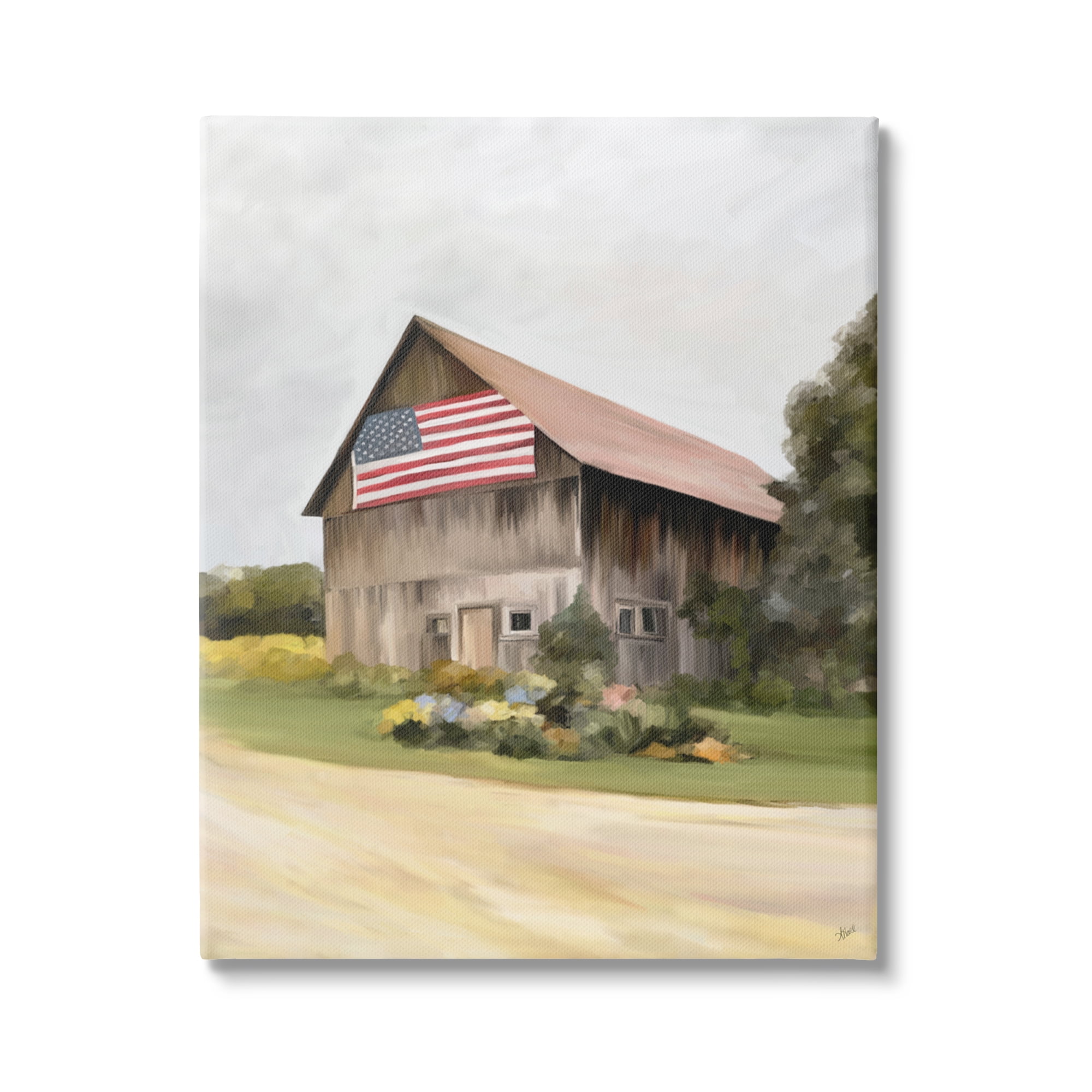 Stupell Industries Rural Americana Home Countryside Farm Flag Painting Painting Gallery Wrapped Canvas Print Wall Art, Design by Amy Hall