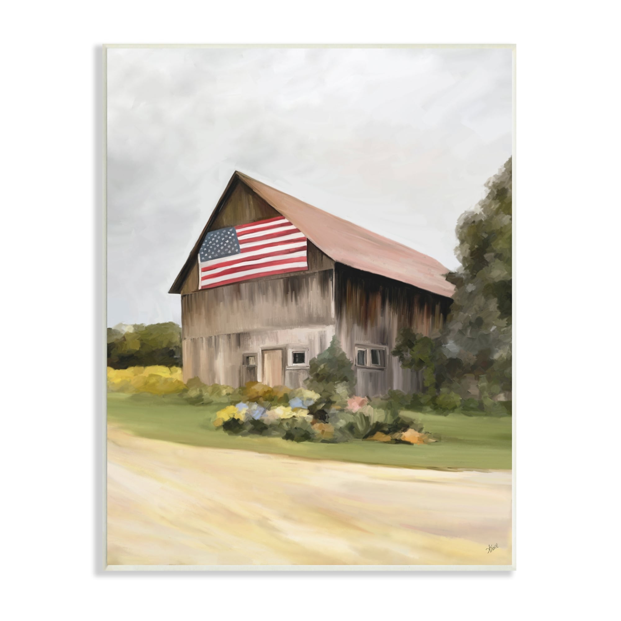 Stupell Industries Rural Americana Home Countryside Farm Flag Painting Painting Unframed Art Print Wall Art, Design by Amy Hall