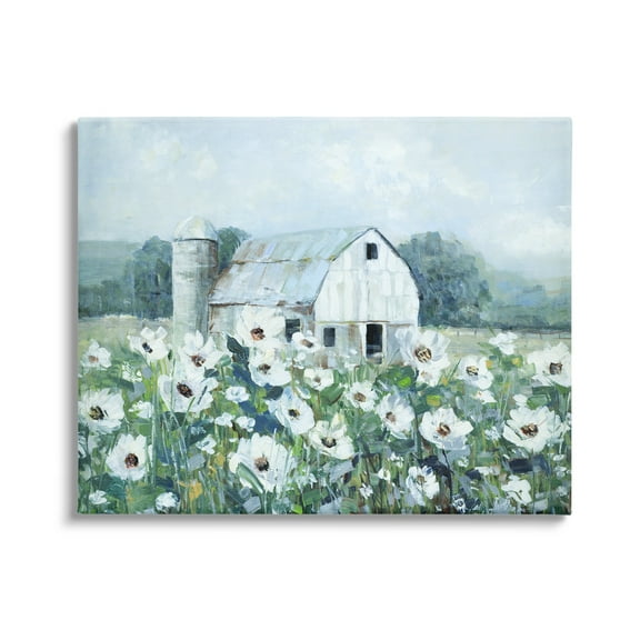 Stupell Industries Rural Anemone Flower Meadow White Farmland Barn Painting Gallery Wrapped Canvas Print Wall Art, Design by Sally Swatland