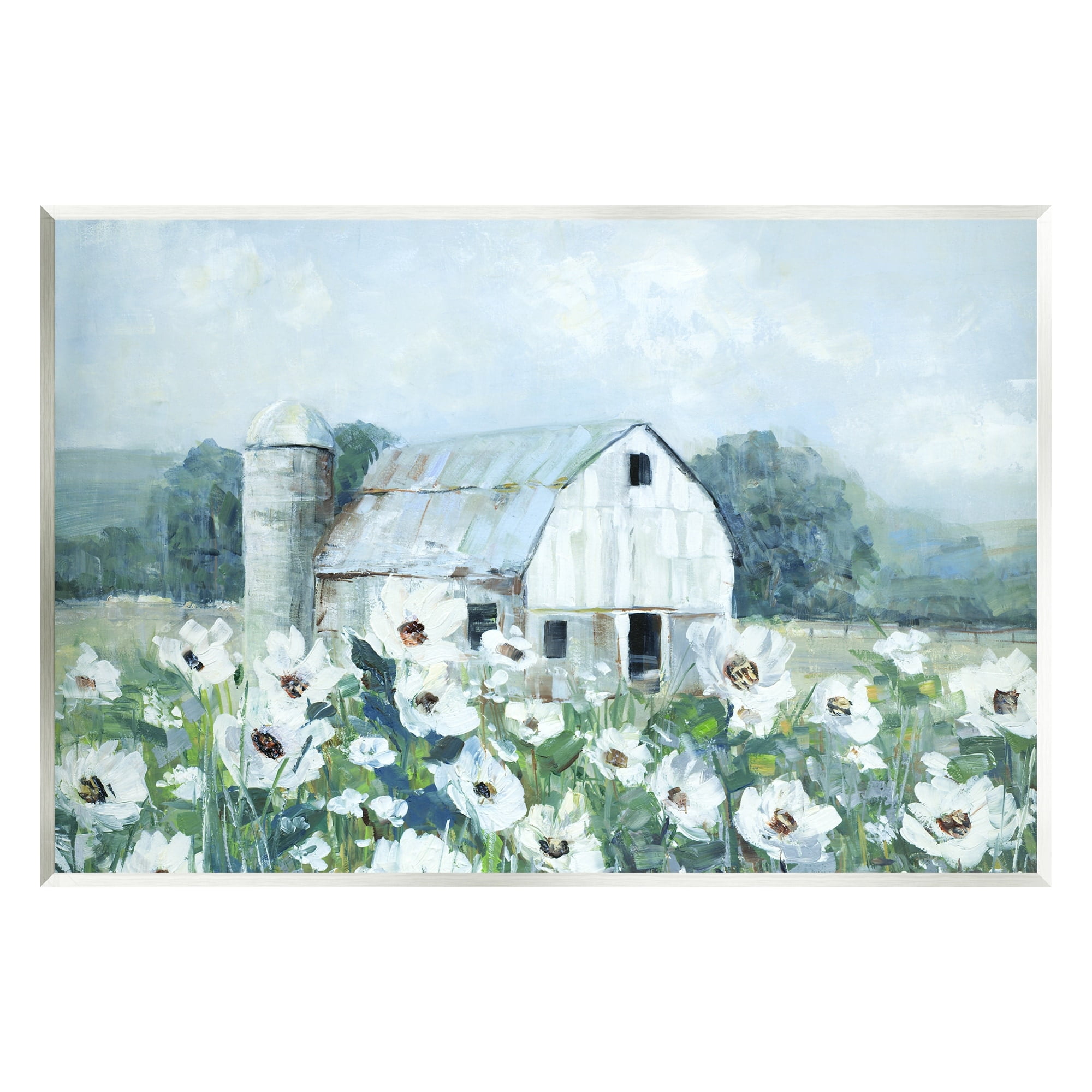 Stupell Industries Rural Anemone Flower Meadow White Farmland Barn Painting Unframed Art Print Wall Art, Design by Sally Swatland