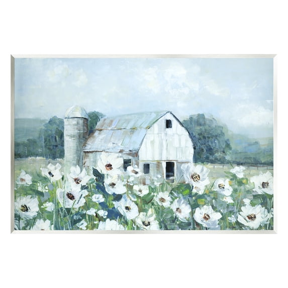 Stupell Industries Rural Anemone Flower Meadow White Farmland Barn Painting Unframed Art Print Wall Art, Design by Sally Swatland