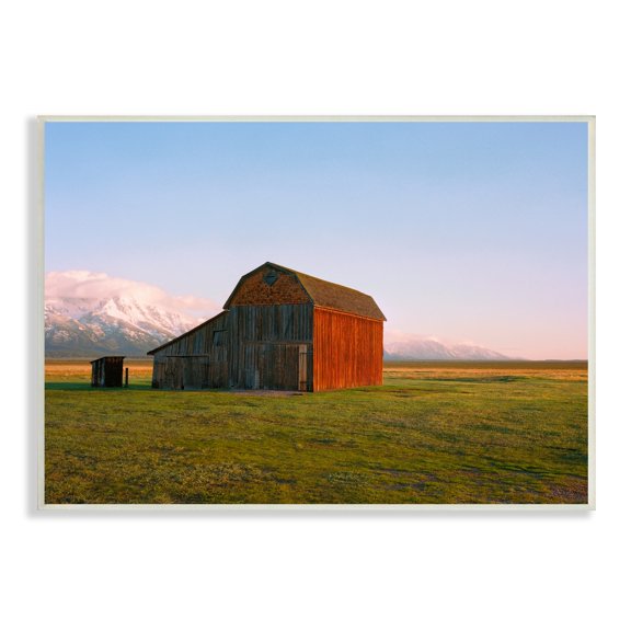 Stupell Industries Rural Barn Mountain Range Clear Country Sky Sunset,15 x 10, Design by Sol Rapson