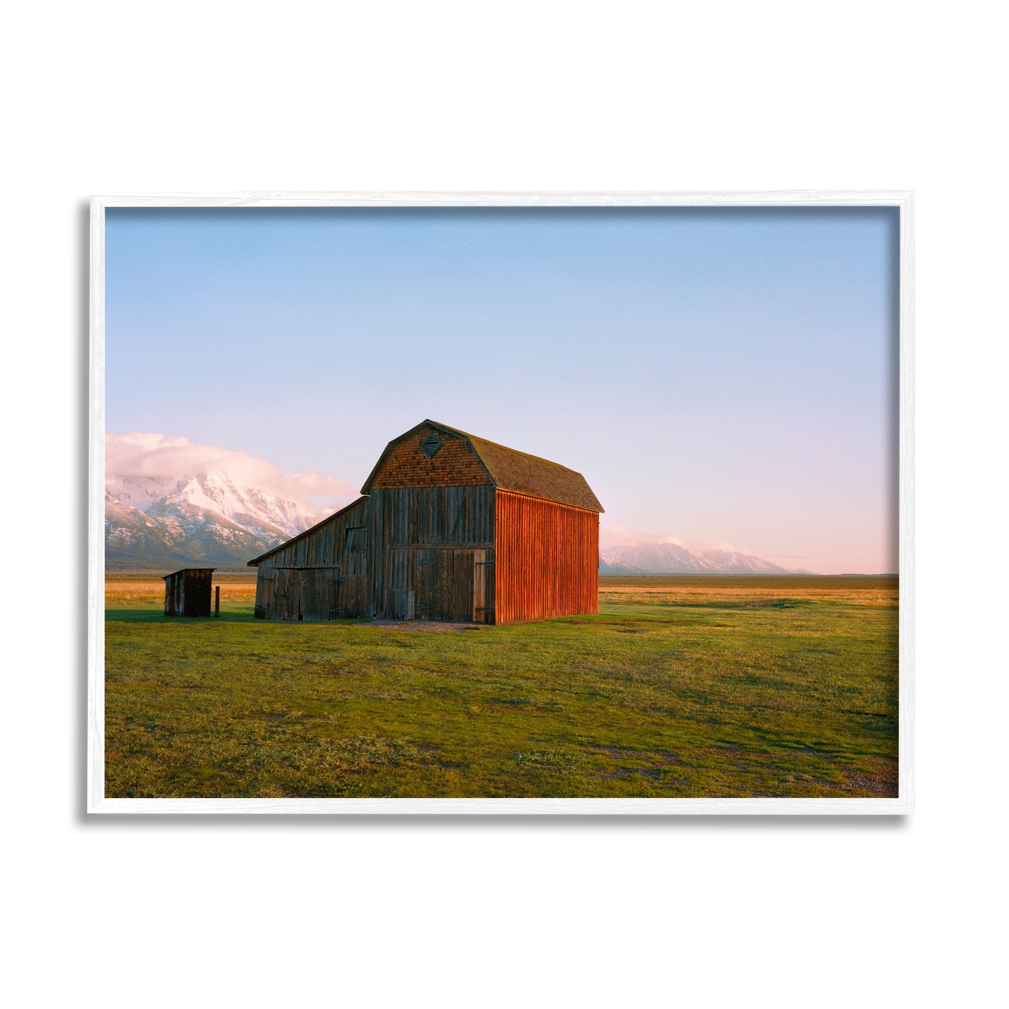 Stupell Industries Rural Barn Mountain Range Clear Country Sky Sunset,20 x 16, Design by Sol Rapson