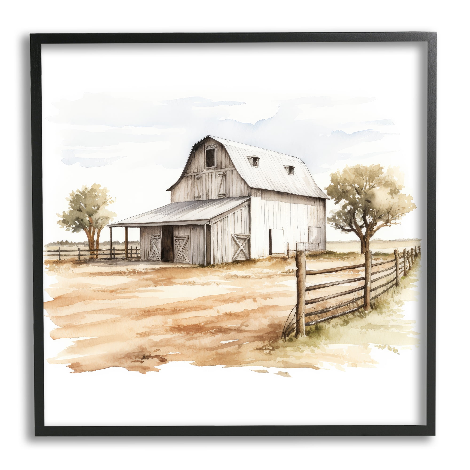Stupell Industries Rural Barn Painting Landscape Painting Black Framed Art Print Wall Art, 17 x 17
