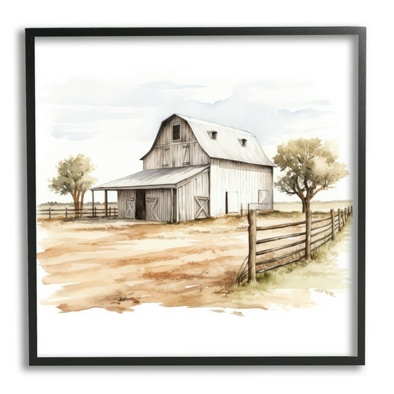 Stupell Industries Rural Barn Painting Landscape Painting Black Framed Art Print Wall Art, 24 x 24