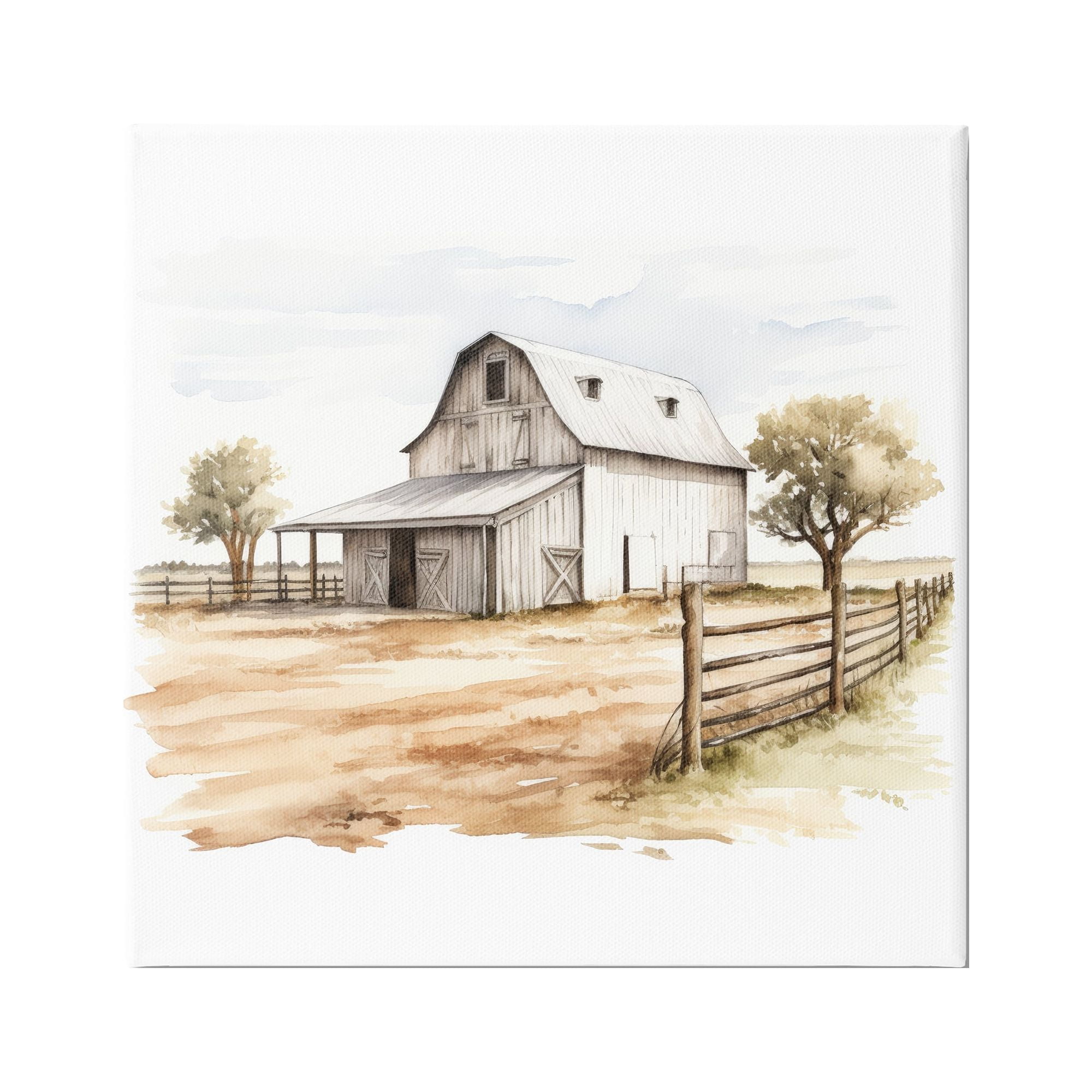 Stupell Industries Rural Barn Painting Landscape Painting Gallery Wrapped Canvas Art Print Wall Art, 17 x 17