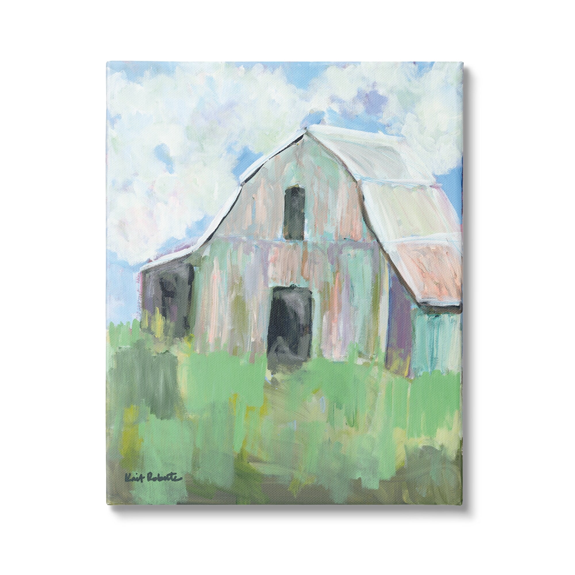 Stupell Industries Rural Barn Tall Grass Countryside Impressionistic Painting,16 x 20, Design by Kait Roberts