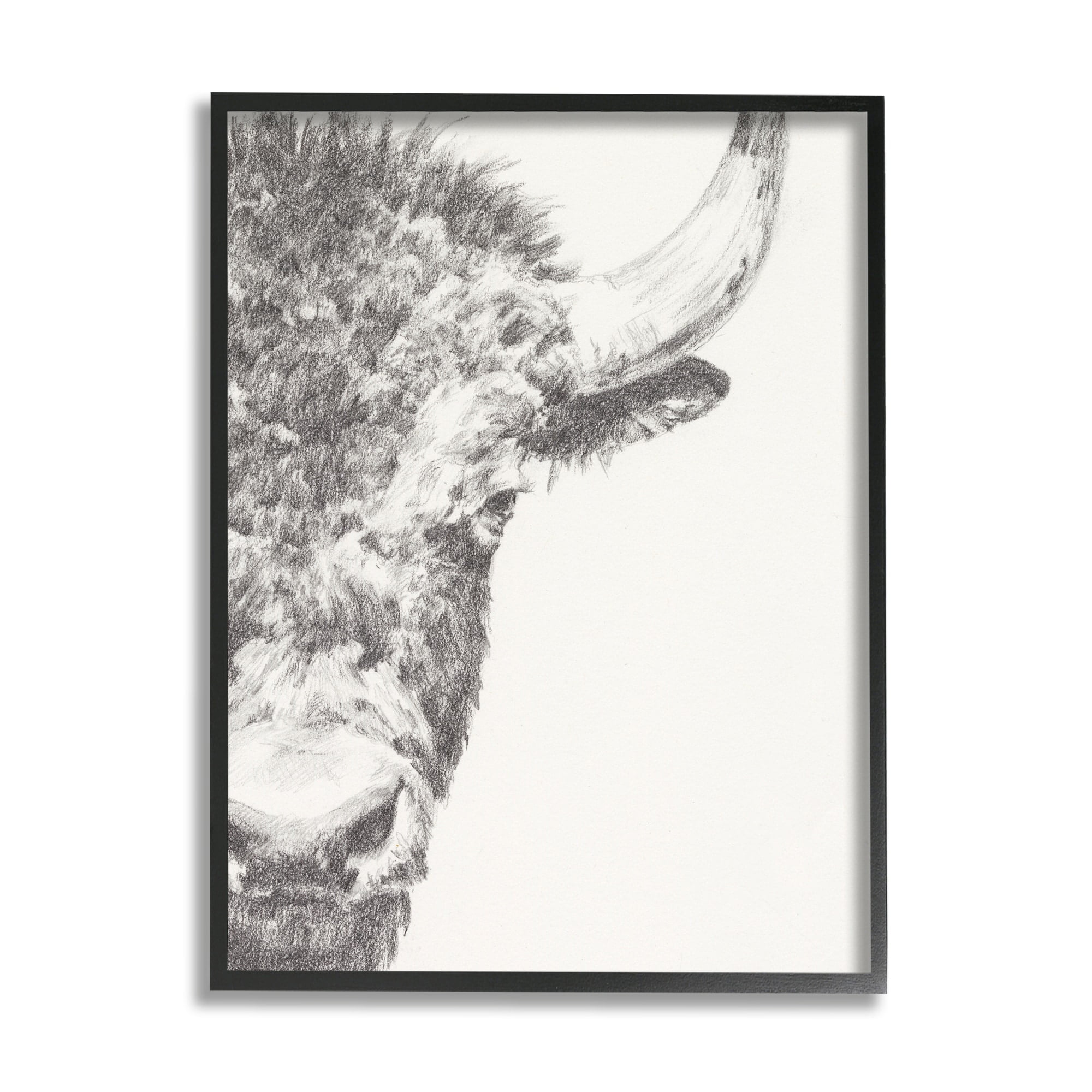 Stupell Industries Rural Bison Animal Drawing Detailed Graphite Wildlife Drawing Print Black Framed Art Print Wall Art, Design by Ethan Harper