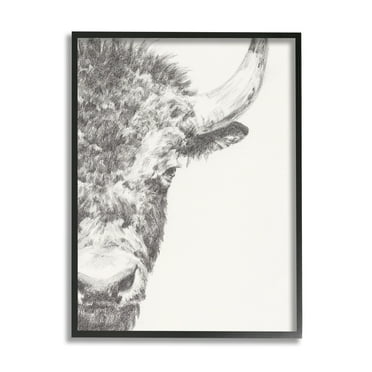 Stupell Industries Rural Bison Animal Drawing Detailed Graphite Wildlife Drawing Print Black Framed Art Print Wall Art, Design by Ethan Harper