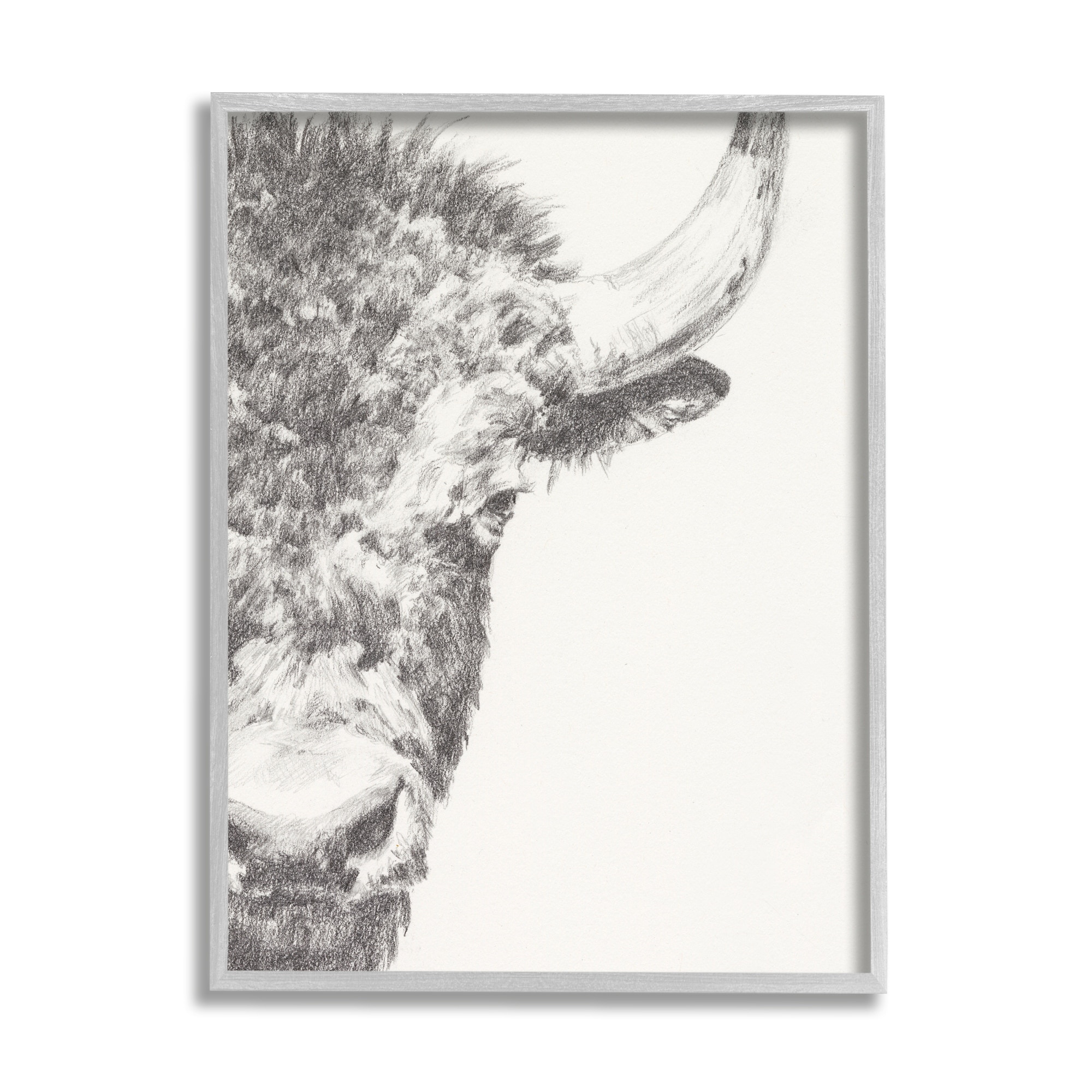 Stupell Industries Rural Bison Animal Drawing Detailed Graphite Wildlife Drawing Print Gray Framed Art Print Wall Art, Design by Ethan Harper
