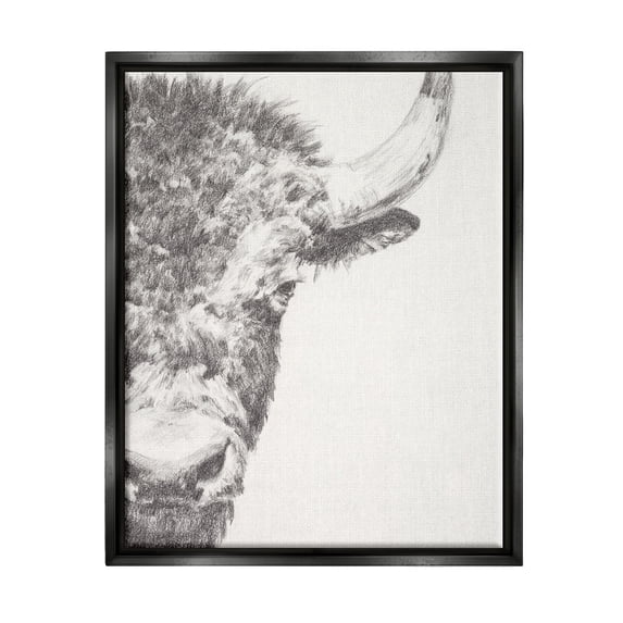 Stupell Industries Rural Bison Animal Drawing Detailed Graphite Wildlife Drawing Print Jet Black Floating Framed Canvas Print Wall Art, Design by Ethan Harper