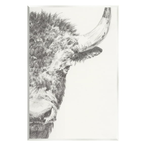 Stupell Industries Rural Bison Animal Drawing Detailed Graphite Wildlife Drawing Print Unframed Art Print Wall Art, Design by Ethan Harper