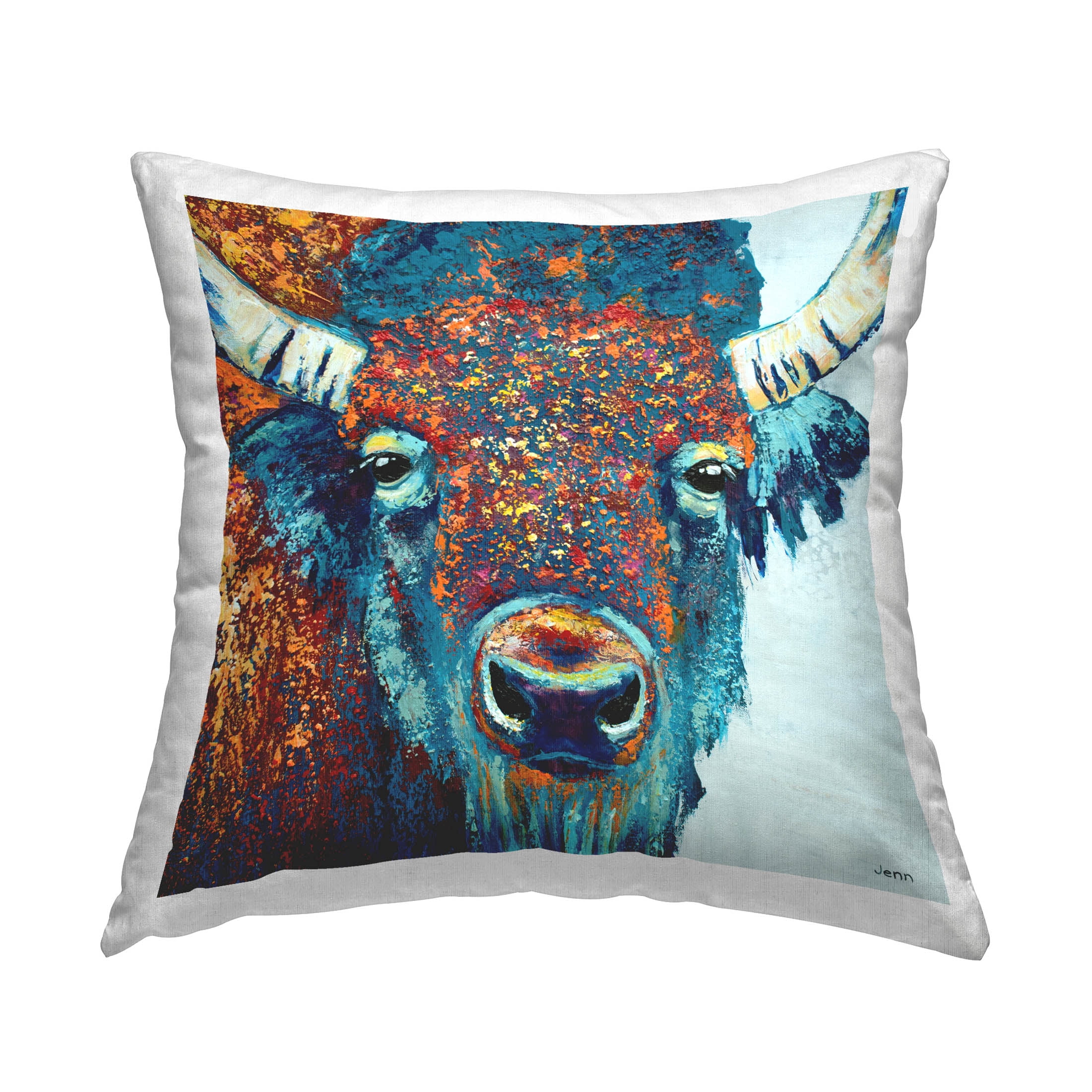 Stupell Industries Rural Bison Vivid Portrait Printed Throw Pillow Design by Jen Seeley