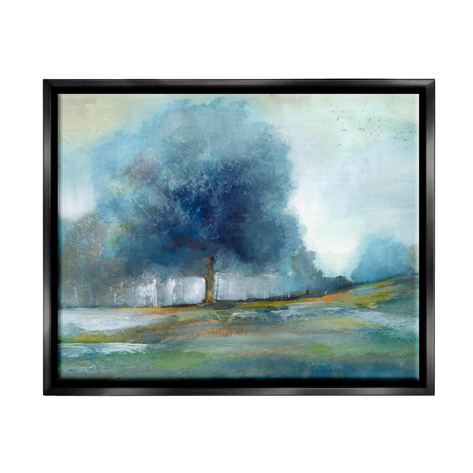 Stupell Industries Rural Blue Tree Abstract Painting Landscape Painting Black Floater Framed Art Print Wall Art