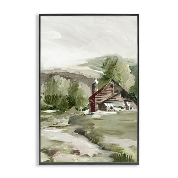 Stupell Industries Rural Cabin Farmland Landscape & Nature Painting Black Framed Art Print Wall Art, 12 x 18