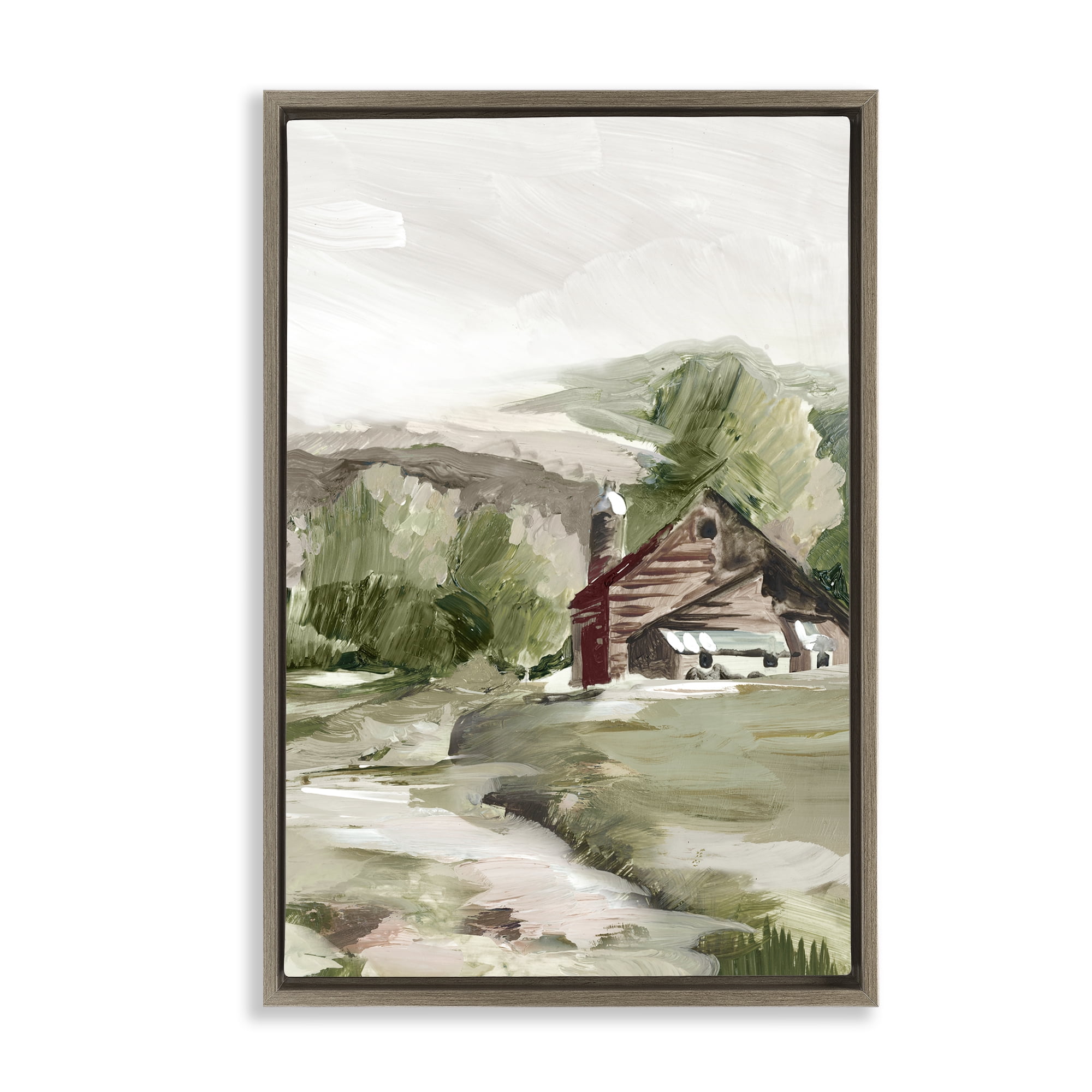 Stupell Industries Rural Cabin Farmland Landscape & Nature Painting Brown Floater Framed Canvas Art Print Wall Art, 17 x 25