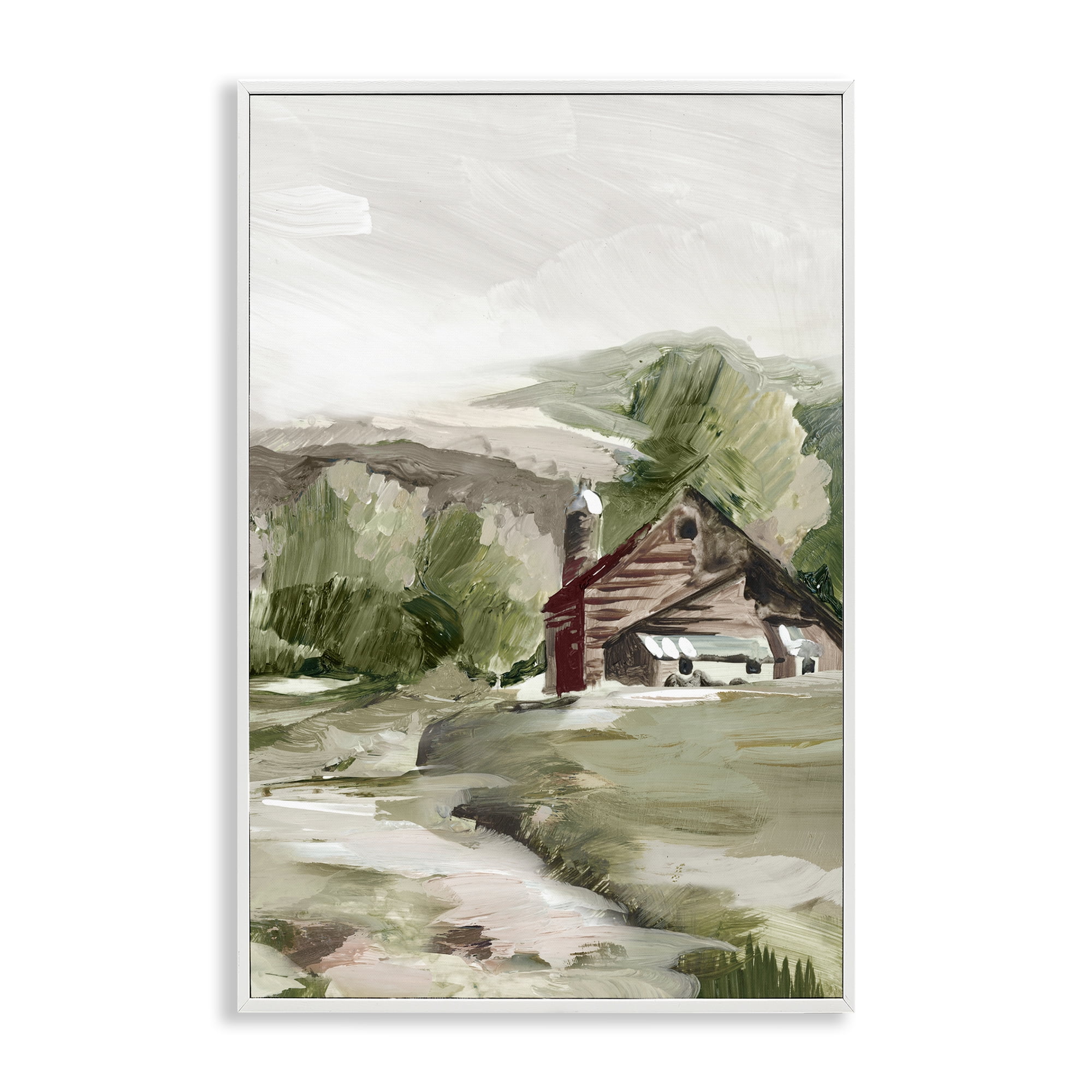 Stupell Industries Rural Cabin Farmland Landscape & Nature Painting White Framed Art Print Wall Art, 16 x 24