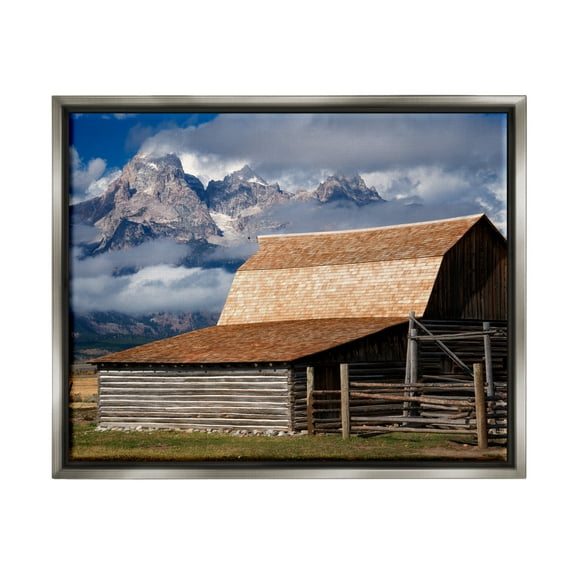 Stupell Industries Rural Cabin Foggy Mountain Peaks Landscape Photography Gray Floater Framed Art Print Wall Art