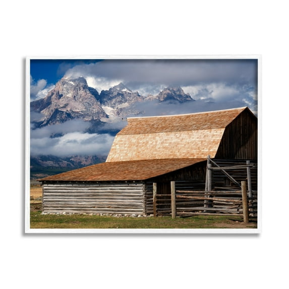 Stupell Industries Rural Cabin Foggy Mountain Peaks Landscape Photography White Framed Art Print Wall Art