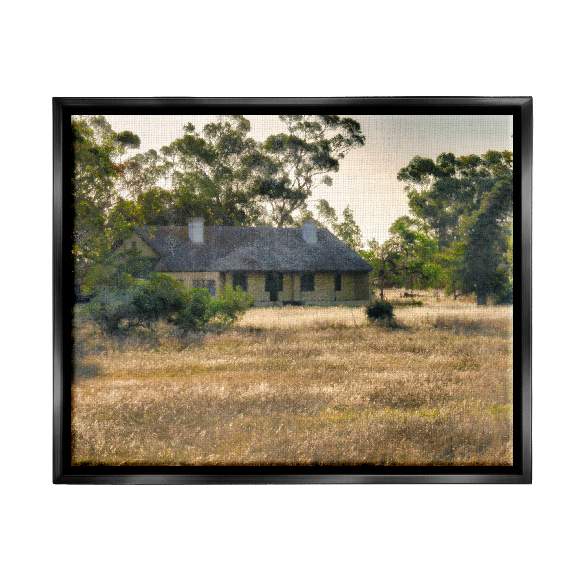 Stupell Industries Rural Cabin Grassy Landscape Landscape Photography Black Floater Framed Art Print Wall Art