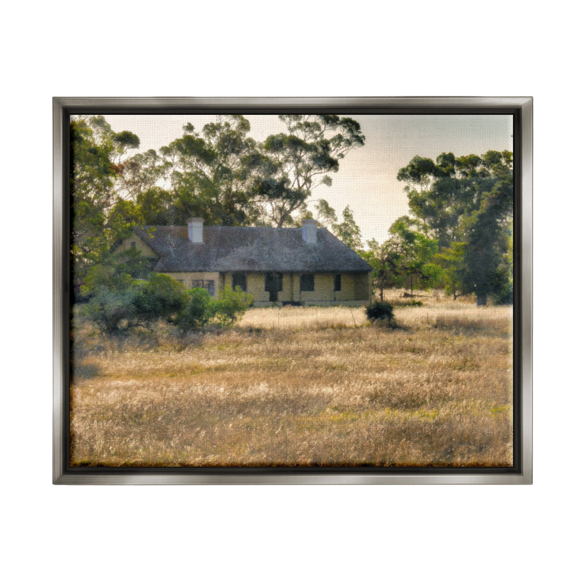 Stupell Industries Rural Cabin Grassy Landscape Landscape Photography Gray Floater Framed Art Print Wall Art