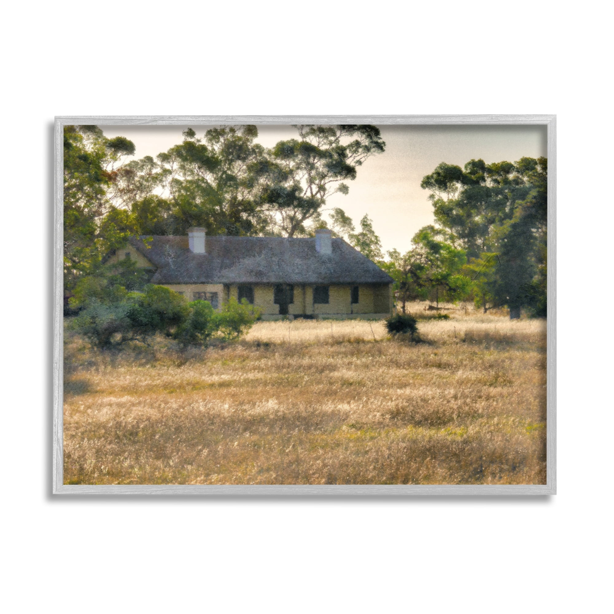 Stupell Industries Rural Cabin Grassy Landscape Landscape Photography Gray Framed Art Print Wall Art