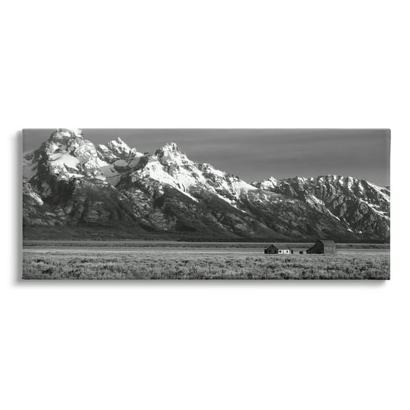Stupell Industries Rural Cabin & Mountains Landscape Photography Gallery Wrapped Canvas Art Print Wall Art, 24 x 10