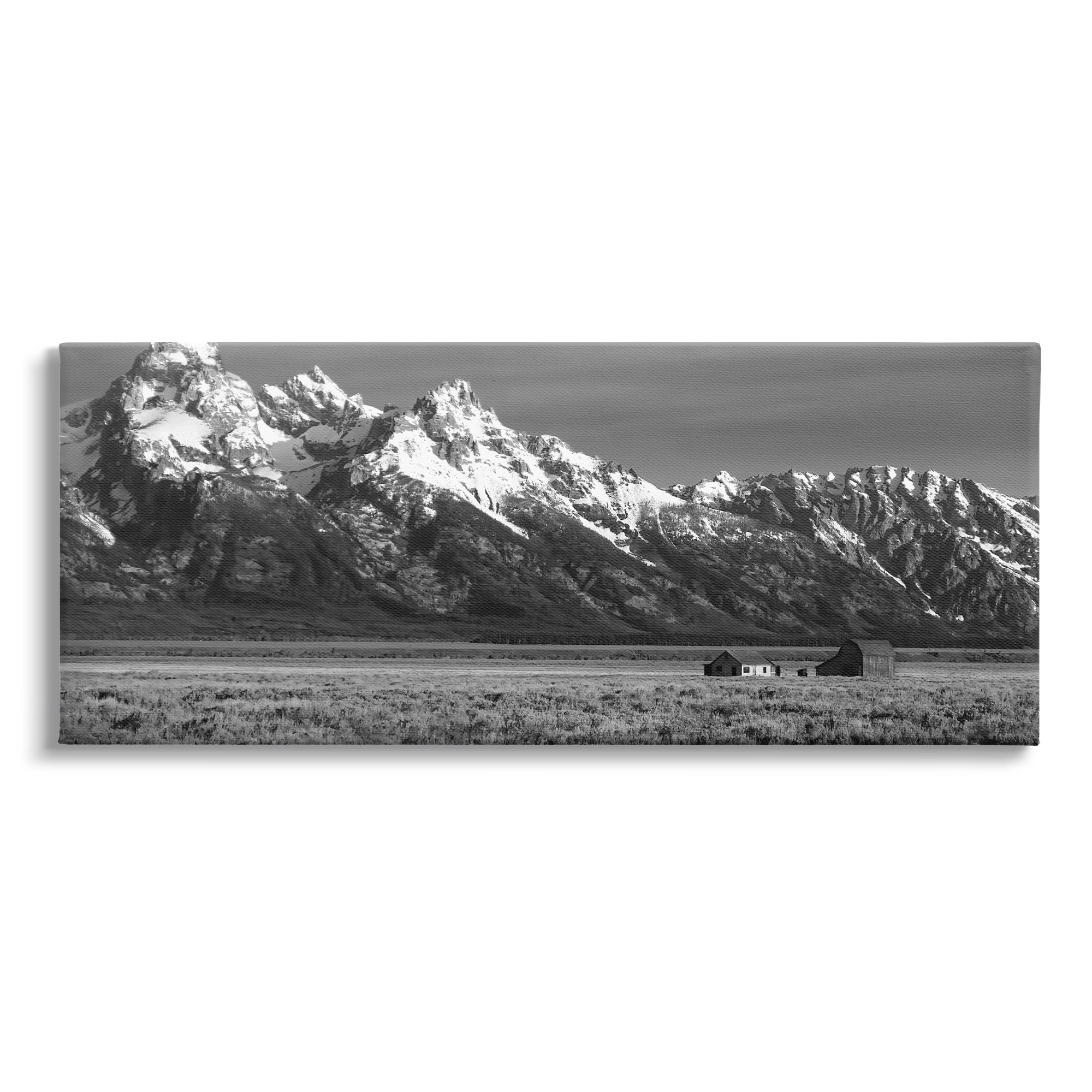 Stupell Industries Rural Cabin & Mountains Landscape Photography Gallery Wrapped Canvas Art Print Wall Art, 30 x 13