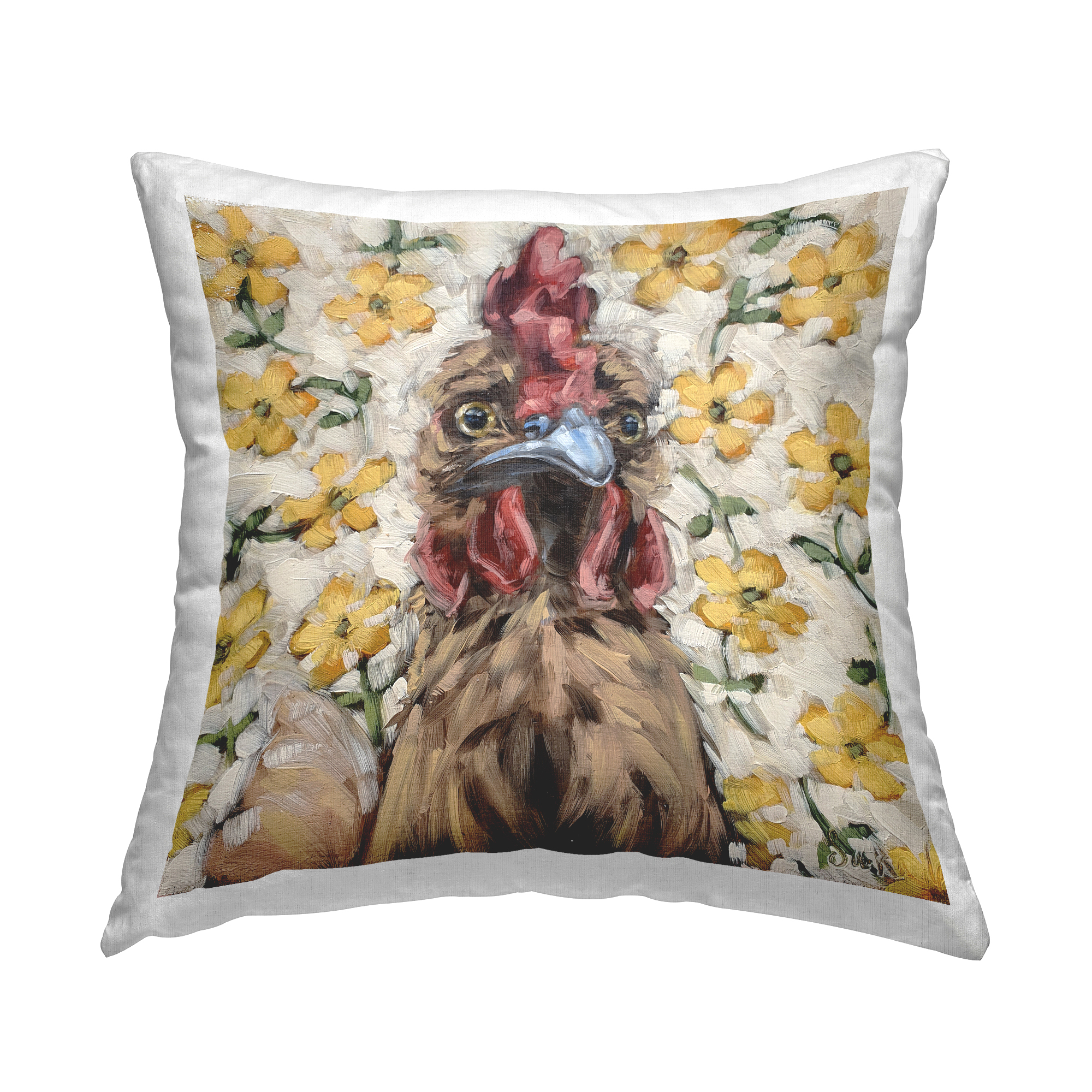 Stupell Industries Rural Chicken Yellow Daisy Blossoms Printed Throw Pillow Design by Sara G. Designs