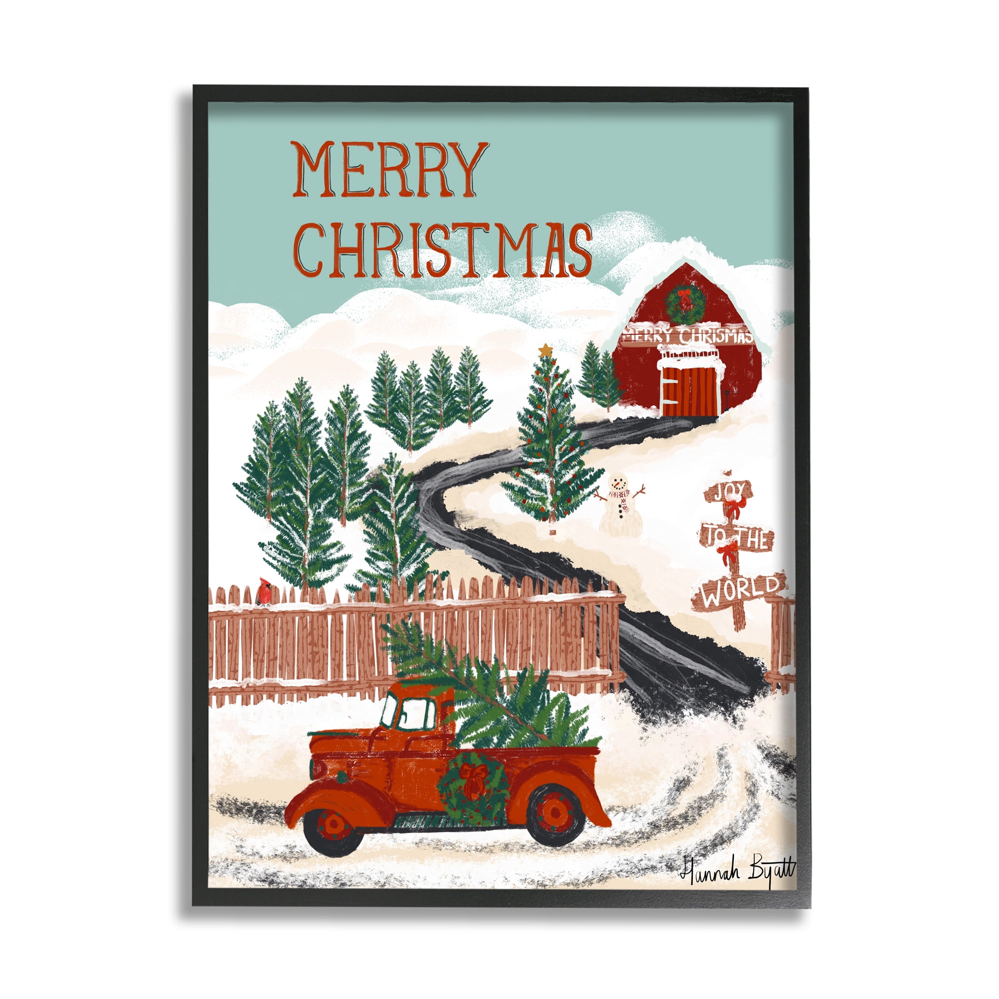 Stupell Industries Rural Christmas Scenery Holiday Painting Black Framed Art Print Wall Art, 16 x 20