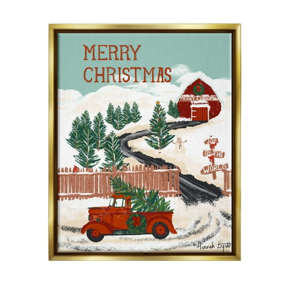 Stupell Industries Rural Christmas Scenery Holiday Painting Gold Floater Framed Art Print Wall Art, 17 x 21