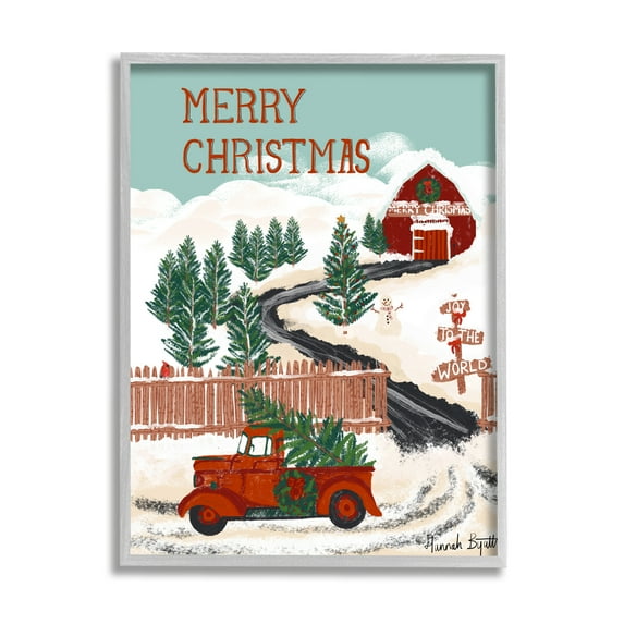 Stupell Industries Rural Christmas Scenery Holiday Painting Gray Framed Art Print Wall Art, 24 x 30