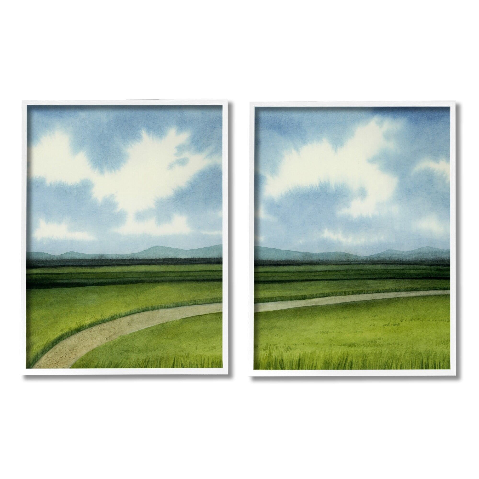 Stupell Industries Rural Cloudy Countryside Green Fields Design Paintings White Framed Art Print Wall Art Set of 2, 24x30, by Grace Popp