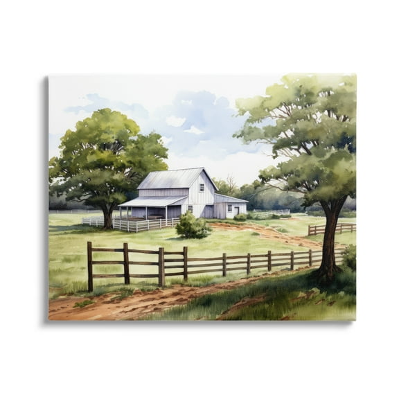 Stupell Industries Rural Cottage Painting Landscape Painting Gallery Wrapped Canvas Art Print Wall Art, 20 x 16