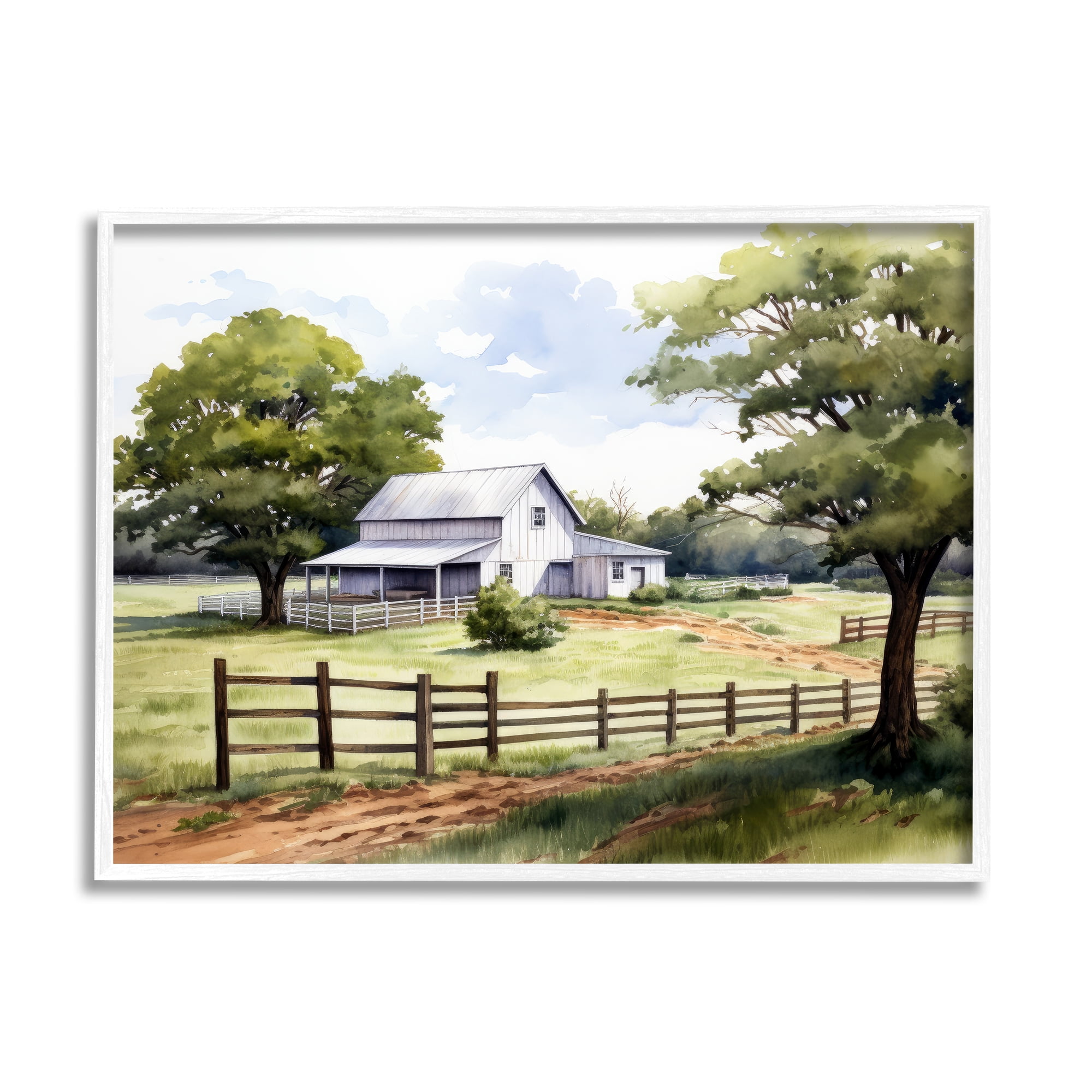 Stupell Industries Rural Cottage Painting Landscape Painting White Framed Art Print Wall Art, 14 x 11