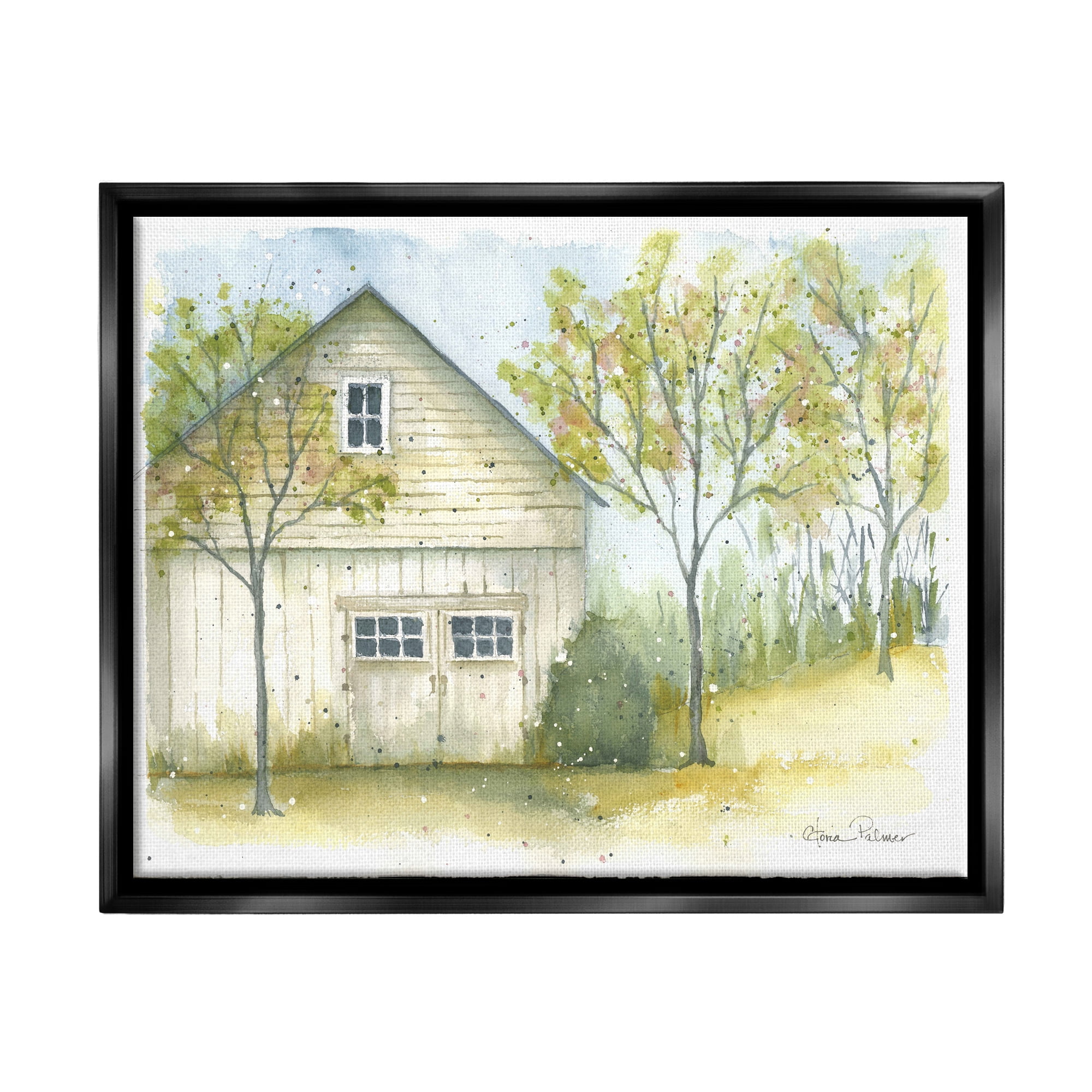 Stupell Industries Rural Cottage Watercolor Nature Painting Black Floater Framed Art Print Wall Art, 31 x 25