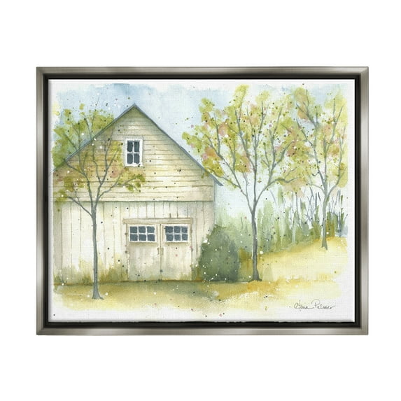 Stupell Industries Rural Cottage Watercolor Nature Painting Gray Floater Framed Art Print Wall Art, 31 x 25