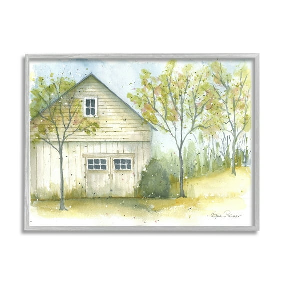 Stupell Industries Rural Cottage Watercolor Nature Painting Gray Framed Art Print Wall Art, 20 x 16