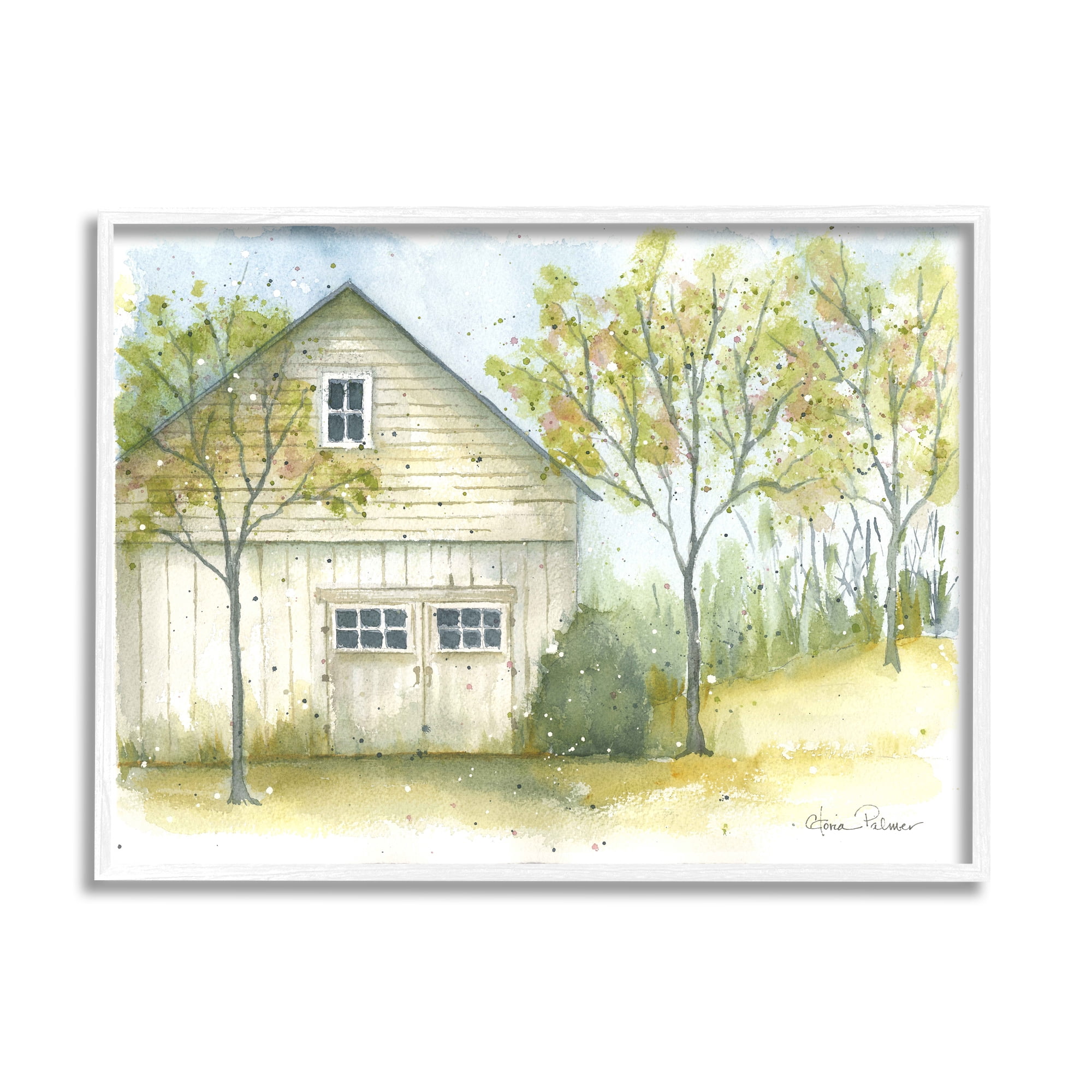 Stupell Industries Rural Cottage Watercolor Nature Painting White Framed Art Print Wall Art, 20 x 16