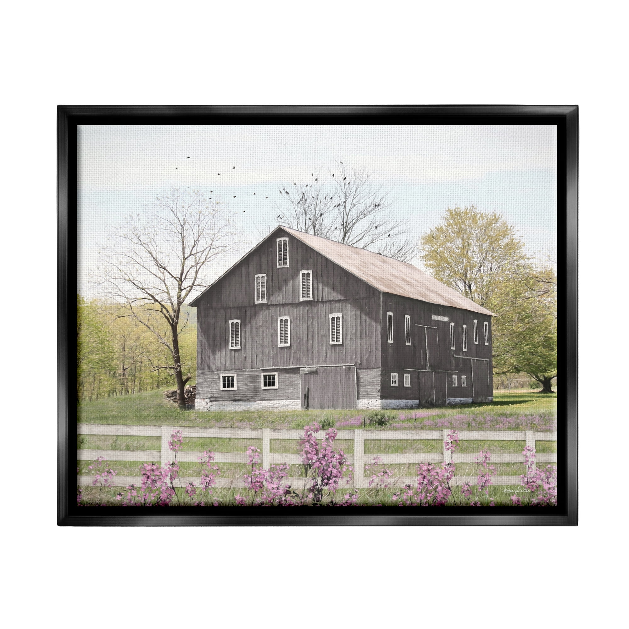 Stupell Industries Rural Country Cottage Comforting Grassy Meadow Flowers Painting Jet Black Floating Framed Canvas Print Wall Art, Design by Lori Deiter