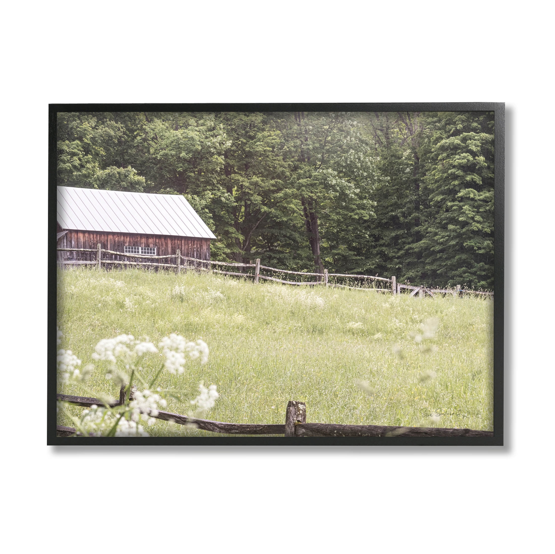Stupell Industries Rural Country Cottage Grassland Field Photograph Black Framed Art Print Wall Art, Design by Sue Schlabach