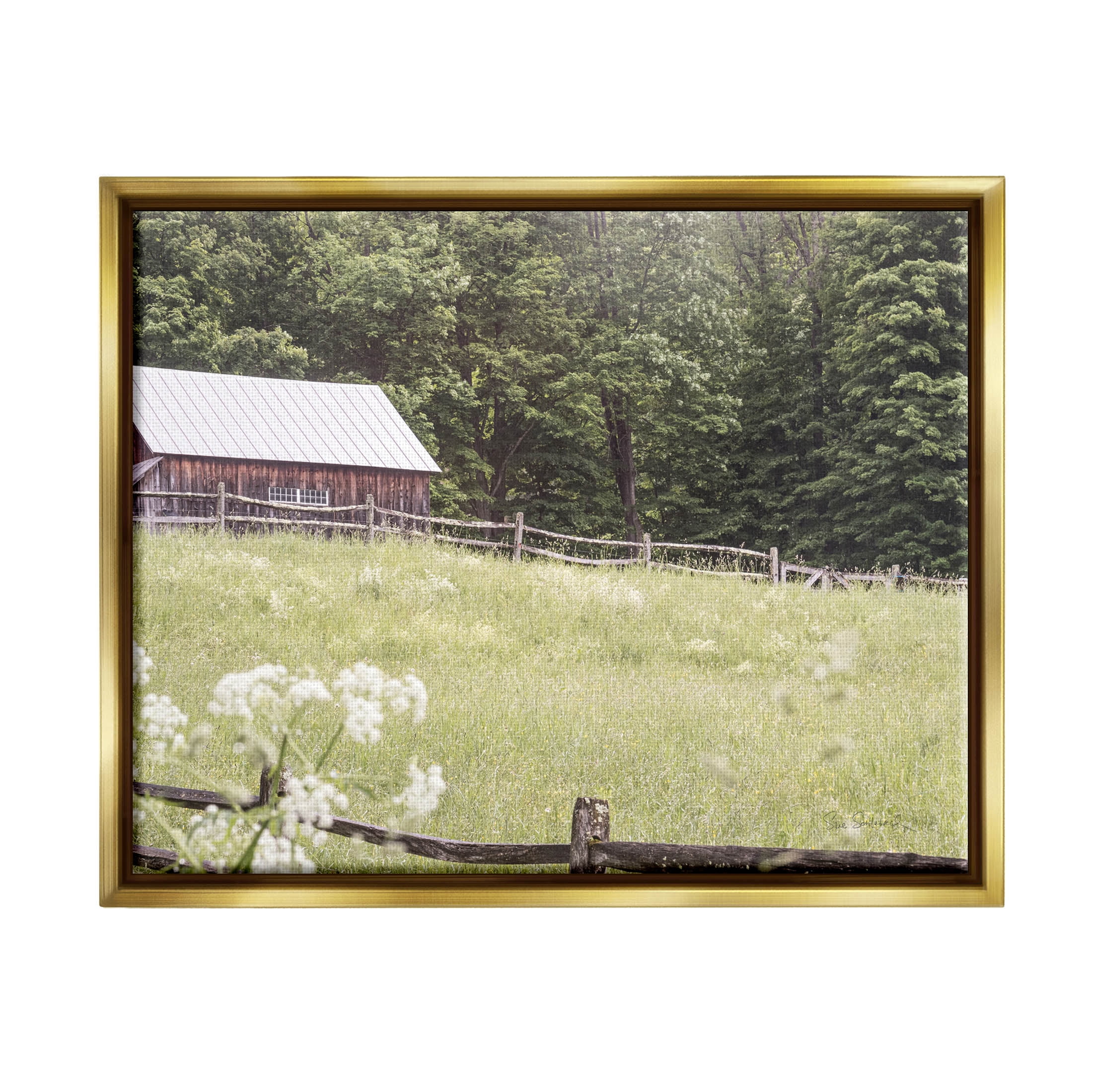 Stupell Industries Rural Country Cottage Grassland Field Photograph Metallic Gold Floating Framed Canvas Print Wall Art, Design by Sue Schlabach