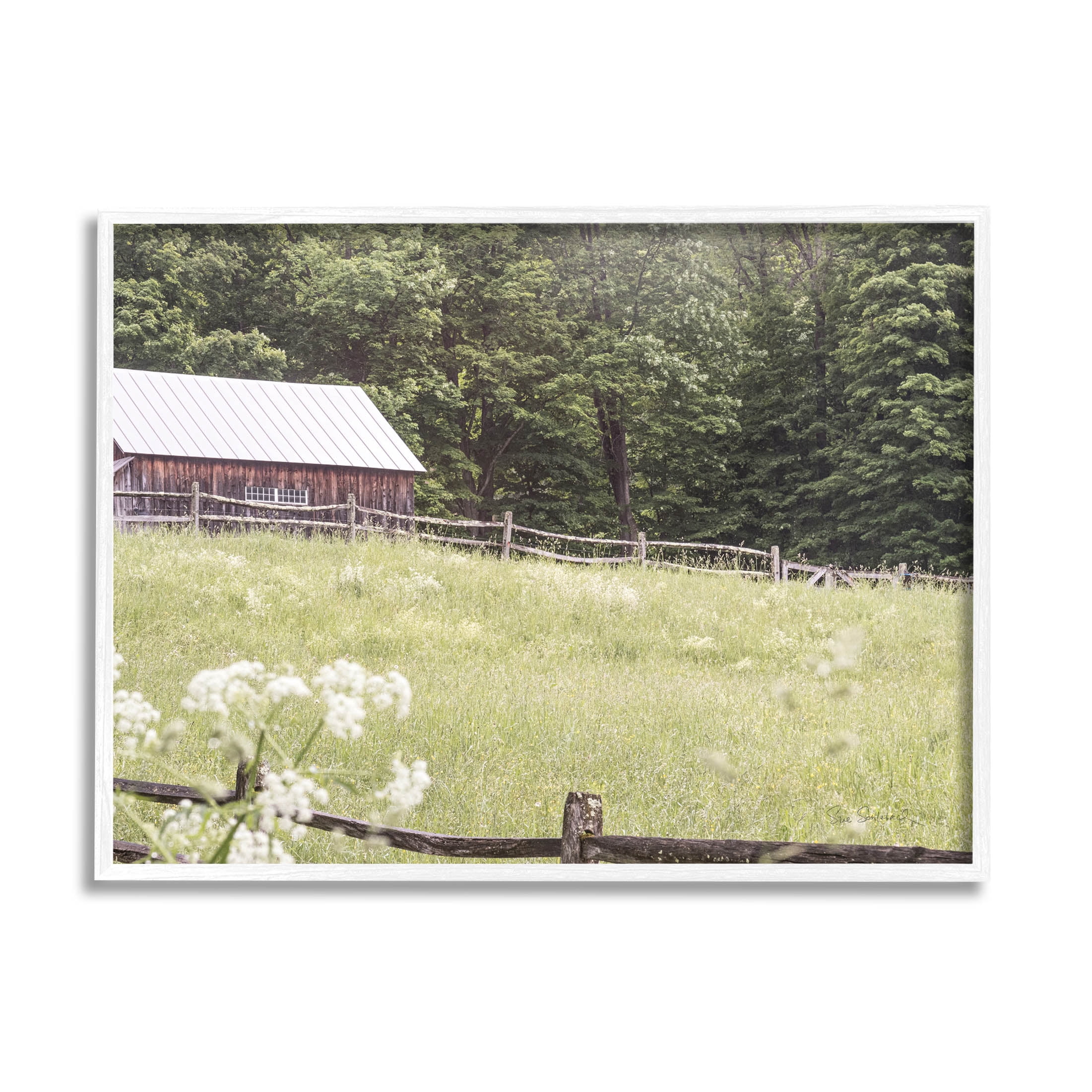 Stupell Industries Rural Country Cottage Grassland Field Photograph White Framed Art Print Wall Art, Design by Sue Schlabach