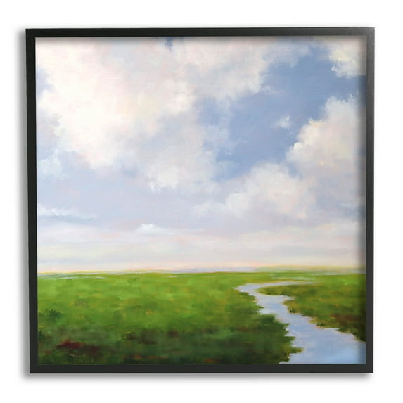 Stupell Industries Rural Country Grassland Stream Painting Black Framed Art Print Wall Art, Design by Catherine Andersen