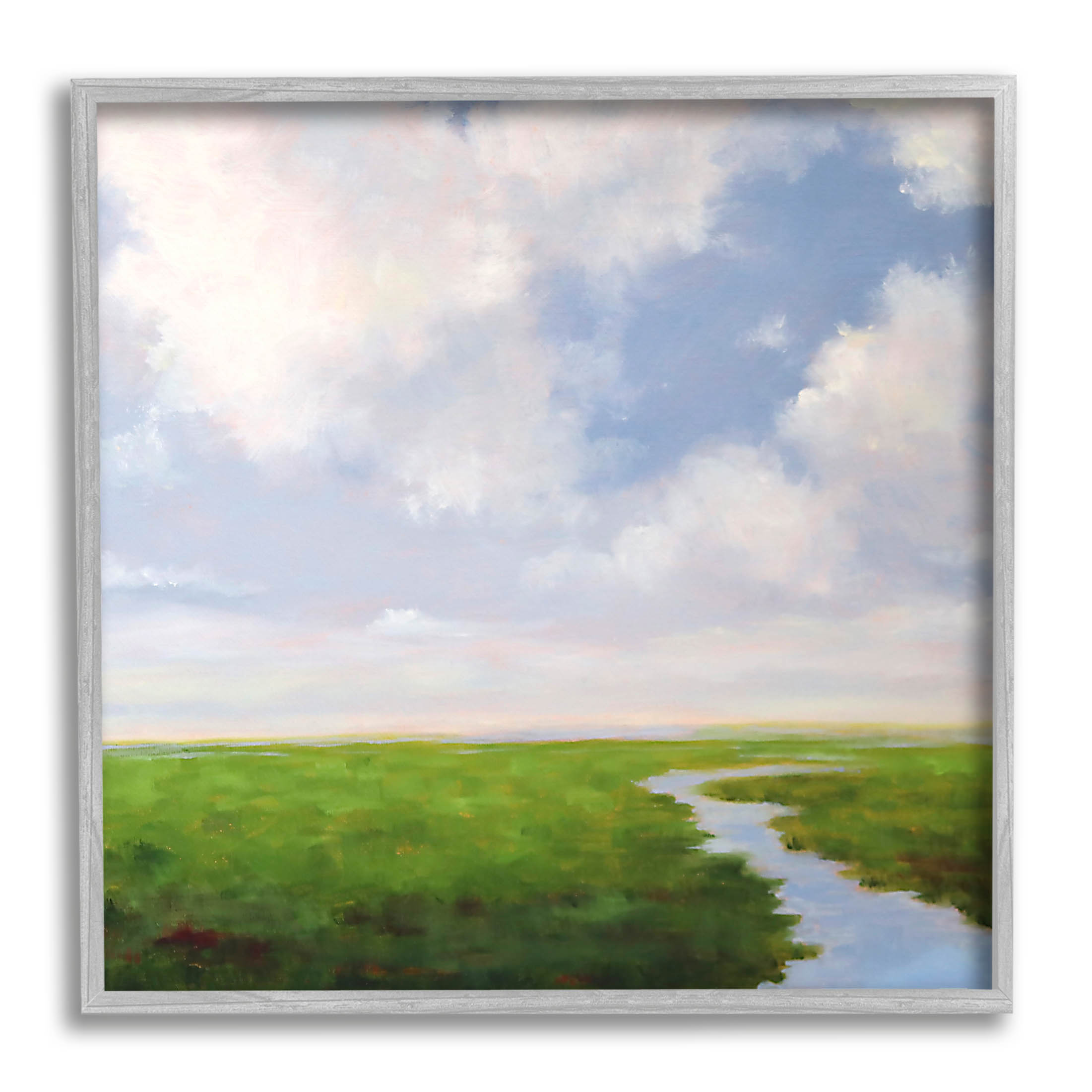 Stupell Industries Rural Country Grassland Stream Painting Gray Framed Art Print Wall Art, Design by Catherine Andersen